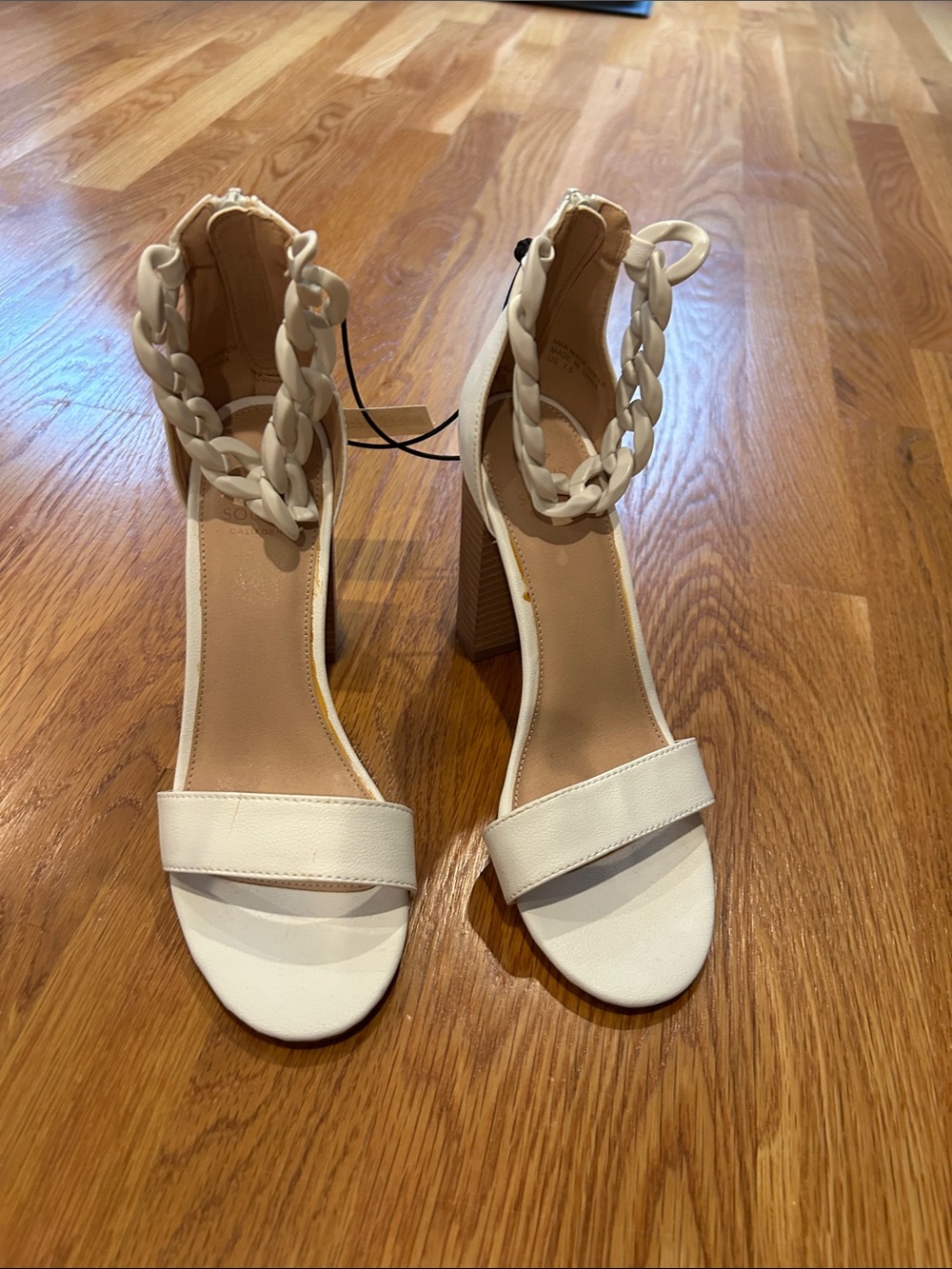 Altar'd State White Braided-Ankle Block Heel Sandals